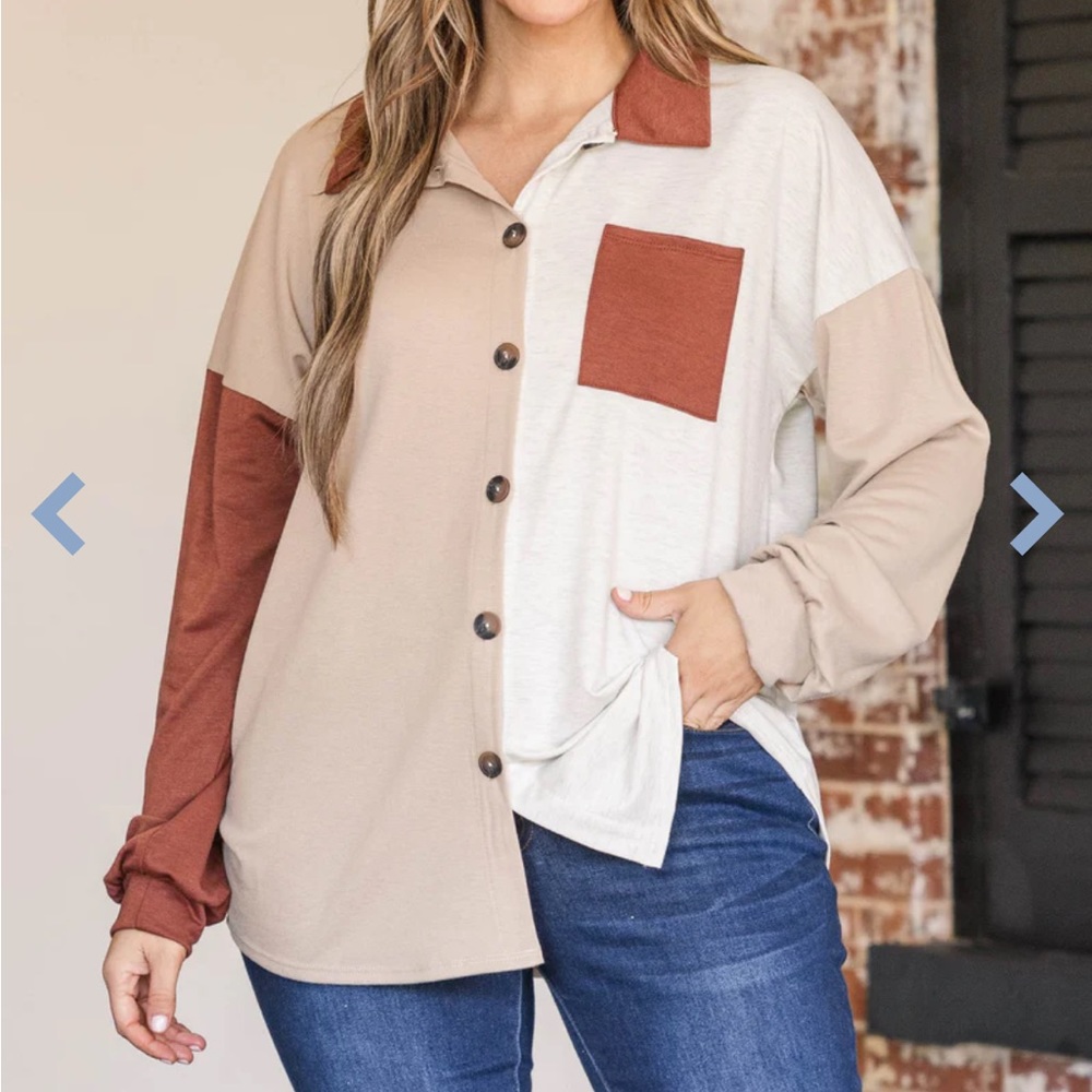Light Weight Color Block Shacket/Top - Picture 2 of 2